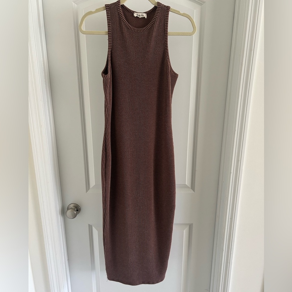 Pinkblush Sleeveless Ribbed Midi Dress in Brown Bump Friendly